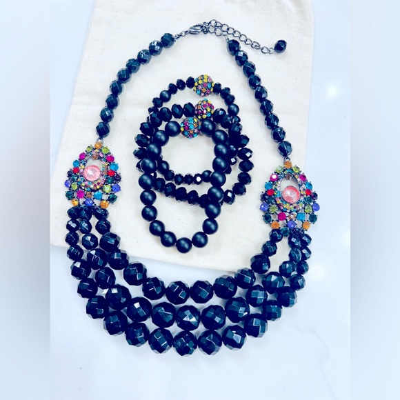 NORDSTROM WOMENS STATEMENT FASHION NECKLACE BRACELET SET BLACK